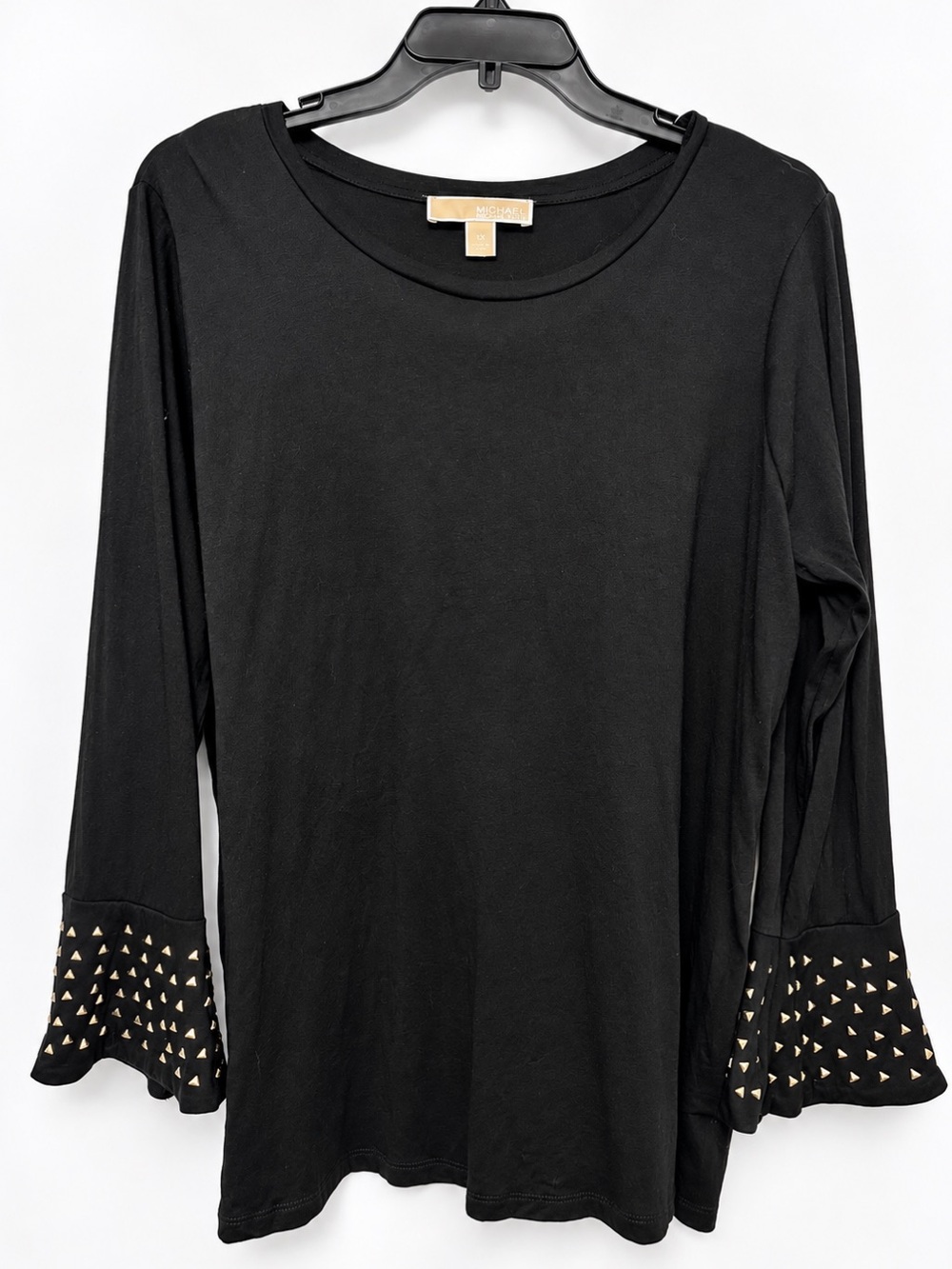 MICHAEL Michael Kors Black Gold Studded Bell Sleeve Top 1X